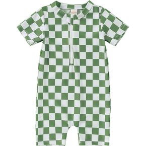 Toddler Baby Boy Swimsuit One Piece Swimsuit Short Sleeve Zipper Rash Guard Beach Bathing