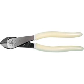 Klein Tools D248-8-GLW Pliers, Made in USA, Hi-Viz Diagonal Cutting Pliers with Angled Head, Short Jaws, and Glow in the Dark Handles, 8-Inch
