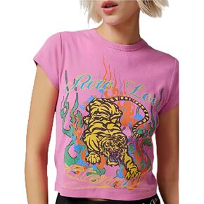 SimpelGrace Baby Tees for Women Cute Tiger Graphic Y2k Summer Clothes for Teen Girls Short Sleeve T-Shirt