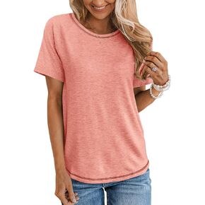 TICTICMIMI Women's Summer Short Sleeve Tops Casual Crew Neck Basic T Shirts Loose Fit Dressy Tees