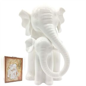Anding Home Decoration White Porcelain Mother and Baby Elephant Statue/Figurine in High Gloss Finish in Kuwait