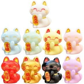 Toyvian Miniature Lucky Cat Figure: 9pcs Cute Maneki Cat Ornaments Fortune Fengshui Beckoning Cat Decor Animal Cat Characters Toys Collection Playset New Year Cake Topper