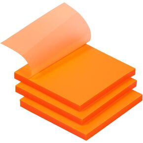 JAM PAPER Transparent Sticky Notes - Waterproof Memo Pad - 3 x 3 - Orange - 300 Sheets/Pack
