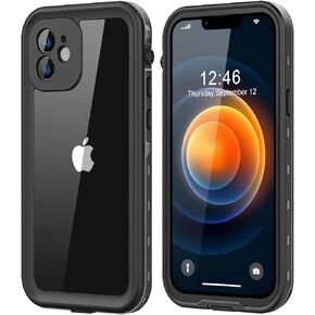 for iPhone 12 Mini Waterproof Case with Built-in Screen Protector, Shockproof Dustproof Full Body Protective IP68 Waterproof Phone Case for iPhone 12 Mini 5.4 inch (Black/Clear)