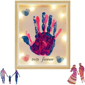 MCstars Baby Handprints and Footprints DIY Making Kit for Grandparents Couple Couples Family Handprints Keepsake Photo Frame, 12.8x9.3 Inch Adult and Children Handprints Valentine's Day Gift