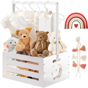 Wooden Baby Shower Crate Closet,Boho Rainbow Baby Basket with Handle,Baby Storage Crate Hamper,Baby Shower Gifts,Wooden Gift Crate,New Born Baby Gifts Basket for Girls Boys,Pregnancy New Parents