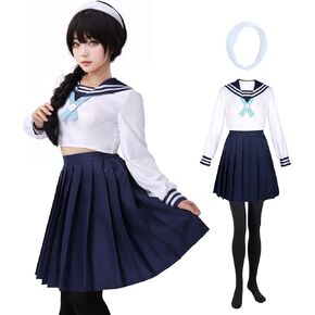 C-ZOFEK Women's US Size Amanai Riko Cosplay Costume Schoolgirl Uniform with Headwear Tights