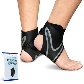 Plantar X Wrap - (Medium Size) Compression Ankle Support for Men Women, Breathable Neoprene Foot Sleeve | Sore Feet, Arch Heel Spur Relief | Running, Exercise, Basketball, Medium Size (Black)