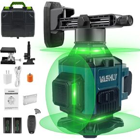 مستوى ليزر Vashly، 16 خطًا لمستوى الليزر الأخضر، أداة مستوى ليزر بخط متقاطع 4 × 360 درجة مع خطوط أفقية وعمودية، جهاز تحكم عن بعد، حامل دوار، حقيبة محمولة في الهواء الطلق في الداخل in Kuwait
