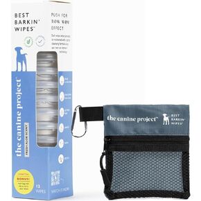 Best BARKIN' Wipes with Free Mesh Bag - Dog Wipes for Paws Ears and Butt - Micellar Aloe Scented Travel Friendly Puppy Wipes (12-Pack)