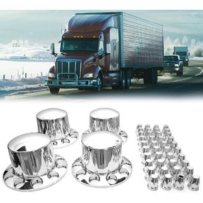 SEPEY 33 mm Standard Axle Cover Set Chrome Rear Axle Complete Wheel Cover Set Removable Hub Caps Screw-on Lug Nut Covers for Semi Truck (4 Rear)