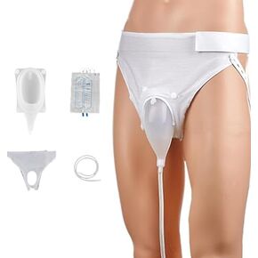 Urinal for Men Elderly Portable Wearable Silicone Material with Urine Collection Bag, Urinary Drainage System, Skin-Friendly and Odorless, Roomy Pants &2 Urine Bags(1L&2L) (Atrophic Fit)