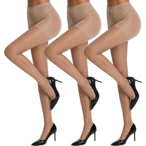 جوارب طويلة نسائية شفافة 10D، جوارب طويلة شفافة للغاية للنساء مع أصابع معززة، 3 أزواج in Kuwait