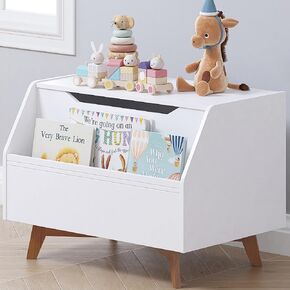 UTEX Toy Box with Front Book Storage Area, Kids Toy Storage Organizer Bench, Wooden Toy Chest for Boys and Girls, Children's Furniture White