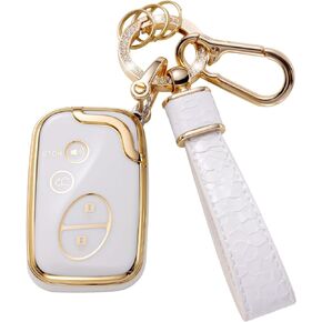 for Lexus Key Fob Cover with Keychain Lanyard, Key Case Protection Fit for Lexus ES350 GS300 GS430 GS450h GS460 is F IS250 IS350 LS460 LX570 RX350 Smart Key Protector Holder, White