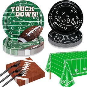 Football Party Supplies for 20 Guests, Disposable Tableware Set includes Football Formation Tactics Plates, Football Napkins, Football Field Tablecloth for Football Game Day, Football Birthday Party