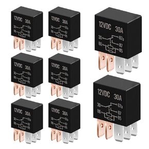 5 دبوس 12 فولت مرحل 30A 12VDC، 8 قطعة مرحل أسود متعدد الأغراض مرحل السيارة لملحقات استبدال محرك السيارة