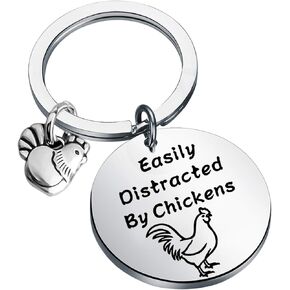 LQRI Chicken Lover Gift Chicken Farmer Gift Easily Distracted by Chickens Keychain Funny Backyard Chicken Hens Gift