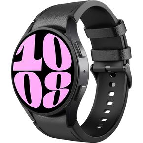 TiMOVO No Gap Leather Hybrid Silicone Band Compatible with Galaxy Watch 6 5 4 40/44mm, Watch 4 6 Classic 47 43 42mm, Watch 5 Pro 45mm, 20mm Quick Release Genuine Straps for Women Men