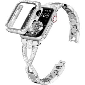 Wipalor Dressy X Band لأساور ساعات Apple الذهبية مقاس 40 مم للنساء مع حافظة ماسية لامعة، أساور iWatch معدنية رفيعة للنساء، حزام لطيف مصمم لساعة Apple Watch SE Band Series 6 Band Series 5 4- ذهبي