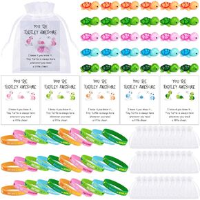 Fulmoon 120 Pieces Employee Appreciation Gifts Include 30 Pcs Sea Turtle Miniature Figurines,Silicone Bracelets,Funny Thank You Cards with 30 Pcs Organza Bags for Inspirational Gift