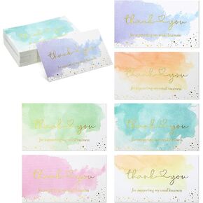 Clabby 120 Pieces Watercolor Thank You for Supporting My Small Business Card Gold Foil Thank You Business Card Colorful Card Customer Appreciation Package Insert for Online Shop Retail Store, 6 Styles