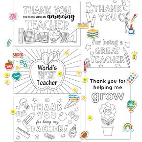 4x6 Kids Teacher Appreciation Cards Teacher Thank You Cards with Stickers for Coloring and Fun DIY Project School Classroom Gift Elementary Kindergarten Preschool 10 Pack
