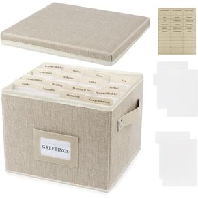 Greeting Card Organizer Box with 16 Dividers,Collapsible Greeting Card Storage Box with Handles Hold 150+ Cards,Greeting Card Holder for Greeting Cards,Sticker, Recipes, Photos, Envelopes