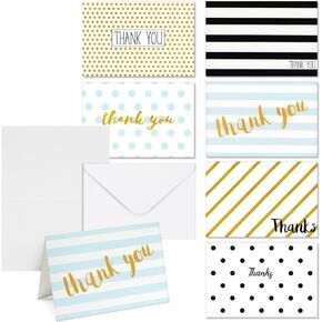 Juvale 144-Pack Bulk Thank You Cards Set with Envelopes, Blank Inside for Birthday Party, Baby Shower, Wedding, Employee Appreciation, All Occasions, 6 Assorted Designs (4x6 in)