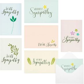 BEST PAPER GREETINGS 48 Pack Sympathy Cards with Envelopes Bulk Set, 6 Floral and Foliage Designs for Memorials, Funerals, Condolences, Bereavement, Blank Inside (4x6 In)