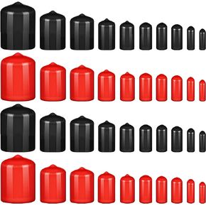 INKNOTE 400 PCS Round Vinyl Flexible End Caps Bolt Screw Rubber Thread Protector Safety Cover, Soft Rubber Cover for Indoor and Outdoor, Home Use, Construction Site Use, 10 Sizes in Red & Black