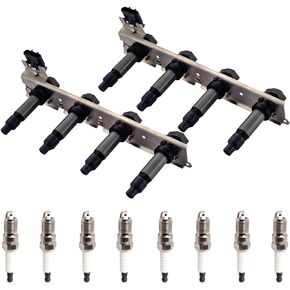 ENA Set of 2 Ignition Coil with 8 Spark Plug Compatible with Cadillac Pontiac DeVille Seville Bonneville 4.6L