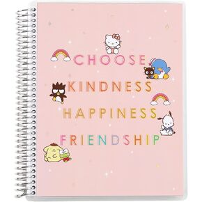 Erin Condren 7" x 9" Spiral Bound College Ruled Notebook - Hello Kitty & Friends Special Edition, 160 Lined Pages, 80 Lb Thick Mohawk Paper, Stickers Included