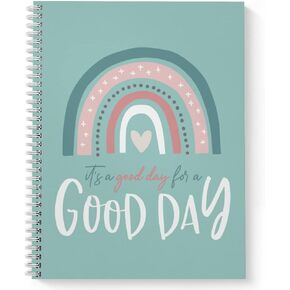 Softcover A Good Day 8.5" x 11" Motivational Spiral Notebook/Journal, 120 Wide Ruled Pages, Durable Gloss Laminated Cover, White Wire-o Spiral. Made in the USA