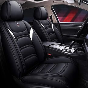 HIYUSEN-YDK Leather Car Seat Covers, Faux Leatherette Automotive Vehicle Cushion Cover for Cars SUV Pick-up Truck Universal Fit Set(Black-red)