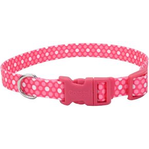 Coastal Pet Styles Adjustable Dog Collar - Stylish Patterned Fabrics - Snap-Lock Buckle - Adjustable Dog Collar - for Small, Medium or Large Dogs - Pink Dots - 3/8" x 08"-12"