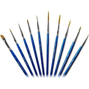 Magic Touches Artist Detail Paint Brush Set (10 sizes), Natural Sable Mixed Tip, Best Absorption Smoothest Flow for Acrylic Watercolor Oil, Model, Warhammer 40k, Beginners to Professionals