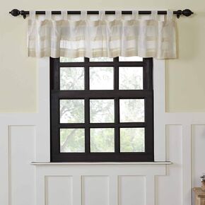 VHC Brands Farmhouse Kitchen Window Curtains-Quinn White Tab Top Valance, 16x90, Creme