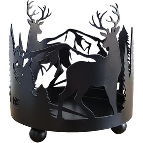 Pillar Moose Candle Holders, Sika Deer Candlestick Holder, Vintage Animal Silhouette Candles Tray, Safari Tea Light Candle Stand for Restaurant, Forest Theme Decor, Black Candle Holder, Deer Theme