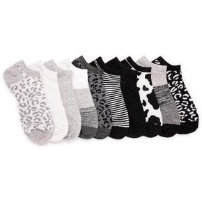 MUK LUKS Women's 10 Pack Low Cut Socks, Black/White, OS