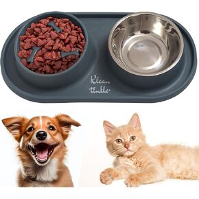Pets Dog Bowl Set - Anti Skid Removable Double Slow Feeder Dog Bowls with Non Skid Silicone Mat - Stainless Steel Dog Water Bowl for Cats & Pets ‚ÄìA Beautiful Sunny Yellow Color