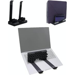 Vertical Laptop Stand for Desk,Three Slots Laptop Holder,Dual-Function,Space-Saving Upright Storage for Pad and Laptops,with Laptop Stand Ability(Black)