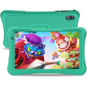 Kids Tablet 10 inch, Android 12 OS, Tablet for Kids, 1280 X 800 IPS HD Display, 2GB+32GB ROM, Wi-Fi 6, Parental Control, Dual Cameras, Tablet Silicone Case, Gift for Boys (Green)