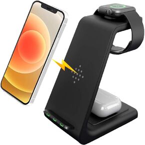 Wireless Charging Station,3 in 1 Wireless Charger Stand for iWatch 6/Se/5/4/3/2,Airpods,Qi Fast Charging for iPhone 13 12 11 Pro Max Xr X Xs 8