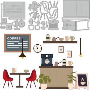 GLOBLELAND 3Pcs Coffee Shop Cutting Dies Metal Cafe Die Cuts Embossing Stencils Template for Paper Card Making Decoration DIY Scrapbooking Album Craft Decor