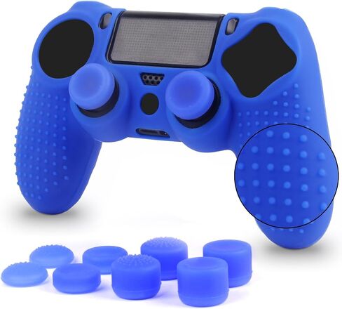 أغطية وحدات التحكم PS4 - أغلفة سيليكون PS4 لجهاز DualShock 4 - ملحقات PS4 حافظة مضادة للانزلاق لجهاز Playstation 4، Slim، Pro - عبوتان من أغلفة وحدات التحكم PS4 - 4 أزواج من مقابض PS4 - أحمر وأزرق in Kuwait