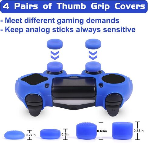 أغطية وحدات التحكم PS4 - أغلفة سيليكون PS4 لجهاز DualShock 4 - ملحقات PS4 حافظة مضادة للانزلاق لجهاز Playstation 4، Slim، Pro - عبوتان من أغلفة وحدات التحكم PS4 - 4 أزواج من مقابض PS4 - أحمر وأزرق in Kuwait