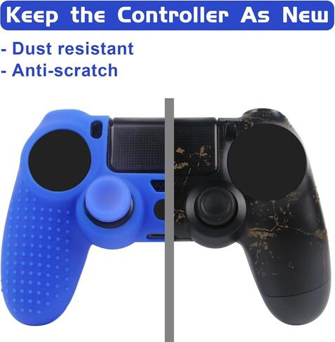 أغطية وحدات التحكم PS4 - أغلفة سيليكون PS4 لجهاز DualShock 4 - ملحقات PS4 حافظة مضادة للانزلاق لجهاز Playstation 4، Slim، Pro - عبوتان من أغلفة وحدات التحكم PS4 - 4 أزواج من مقابض PS4 - أحمر وأزرق in Kuwait