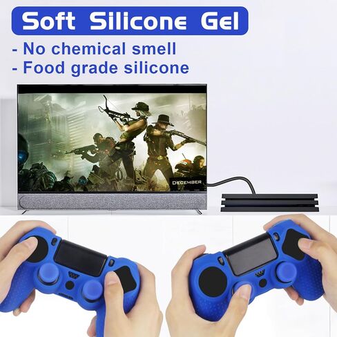 أغطية وحدات التحكم PS4 - أغلفة سيليكون PS4 لجهاز DualShock 4 - ملحقات PS4 حافظة مضادة للانزلاق لجهاز Playstation 4، Slim، Pro - عبوتان من أغلفة وحدات التحكم PS4 - 4 أزواج من مقابض PS4 - أحمر وأزرق in Kuwait