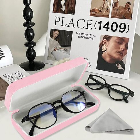 Hard Shell Eyeglass Case, Glass Case With Cleaning bag Cloth, Large Portable Sunglasses Case for men women in Saudi Arabia